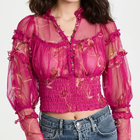 Free People Time for Shine Mesh Cropped Blouse - Picture 2 of 11